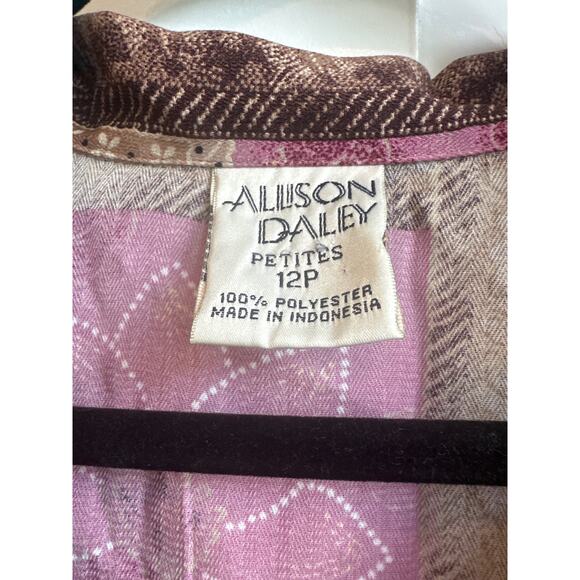 Allison Daley Brown, Purple, Black Patch Boho Print Button up Collar Top - Picture 3 of 5